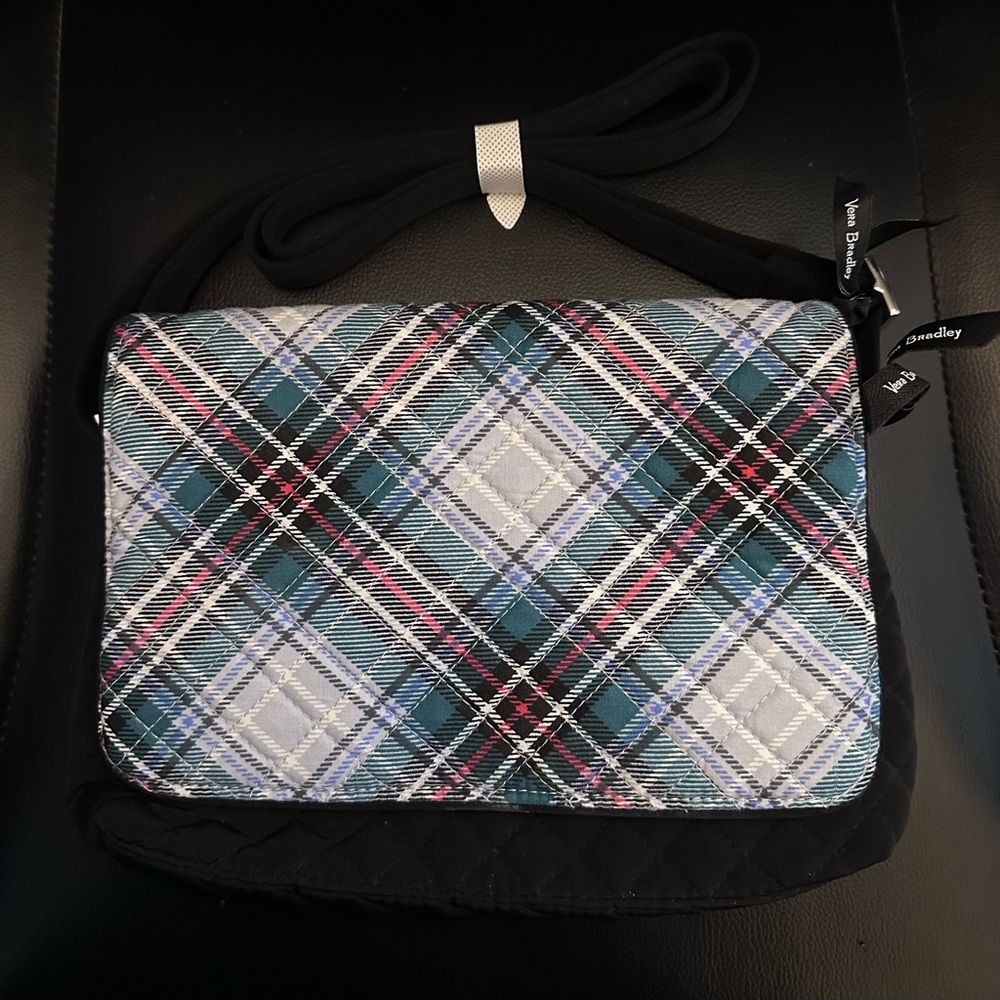 Convertible Flap Crossbody Bag in Microfiber, Snowy Plaid, NWT